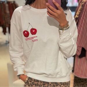Cherry Embroidered White Sweatshirt
